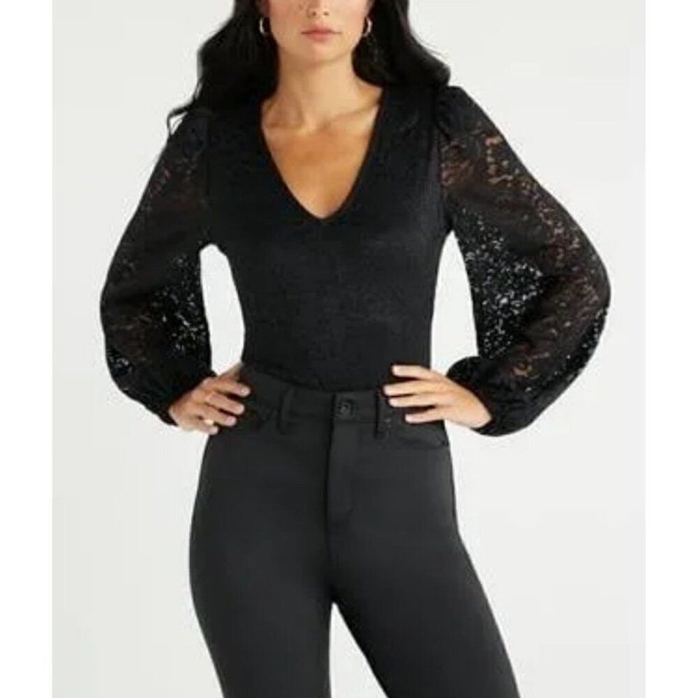 Sofia Jeans Women Black Long Sleeve Lace Bodysuit Size M